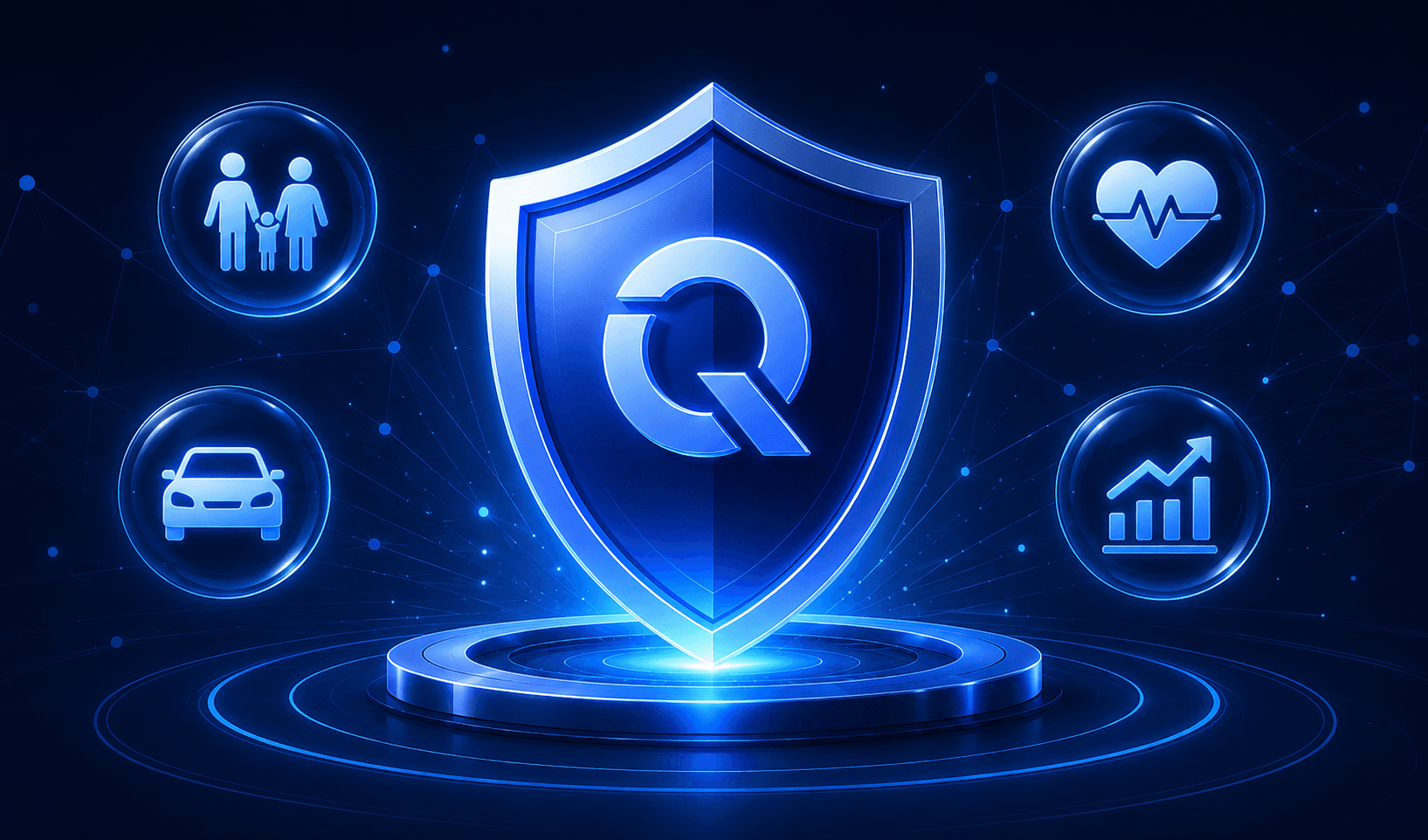 QuickInsure shield protecting family, health, vehicle, and growth — the insurance plans ecosystem