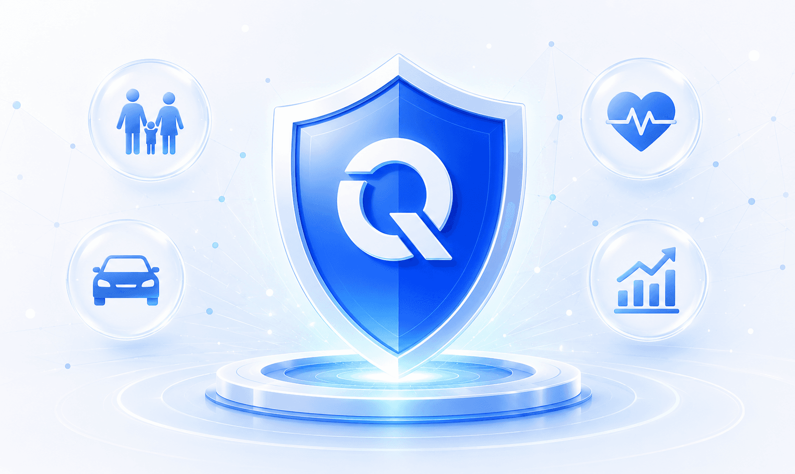 QuickInsure shield protecting family, health, vehicle, and growth — the insurance plans ecosystem